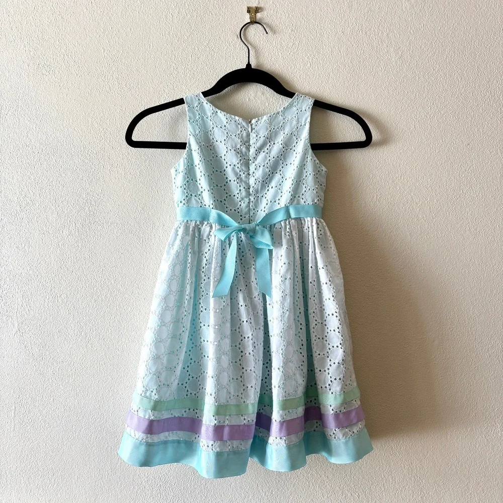 Sweet Heart Rose Girls 5 Blue White Eyelet Floral Ribbon Easter‎ Party Dress